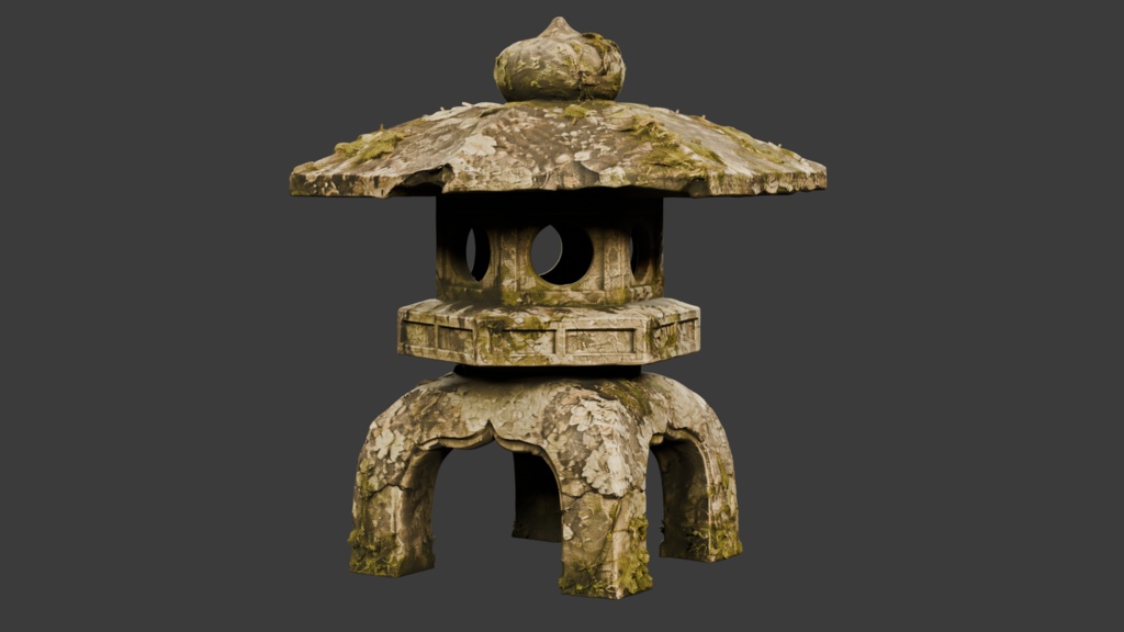 日本の苔むしたボロボロのお墓・灯篭セット│Set of Moss-Covered, Weathered Japanese Tombstones and Stone Lanterns【FBX 3種】
