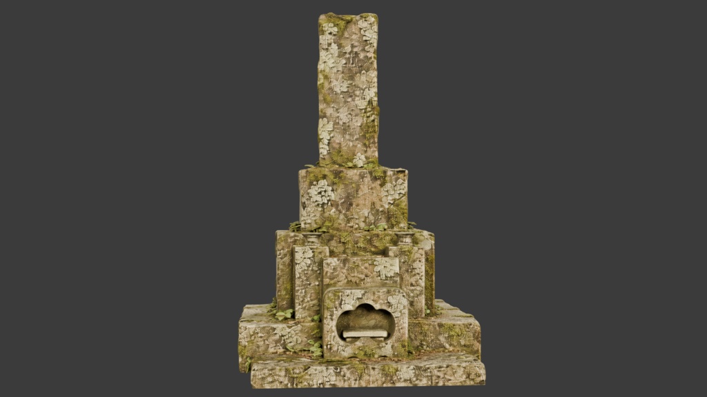 日本の苔むしたボロボロのお墓・灯篭セット│Set of Moss-Covered, Weathered Japanese Tombstones and Stone Lanterns【FBX 3種】