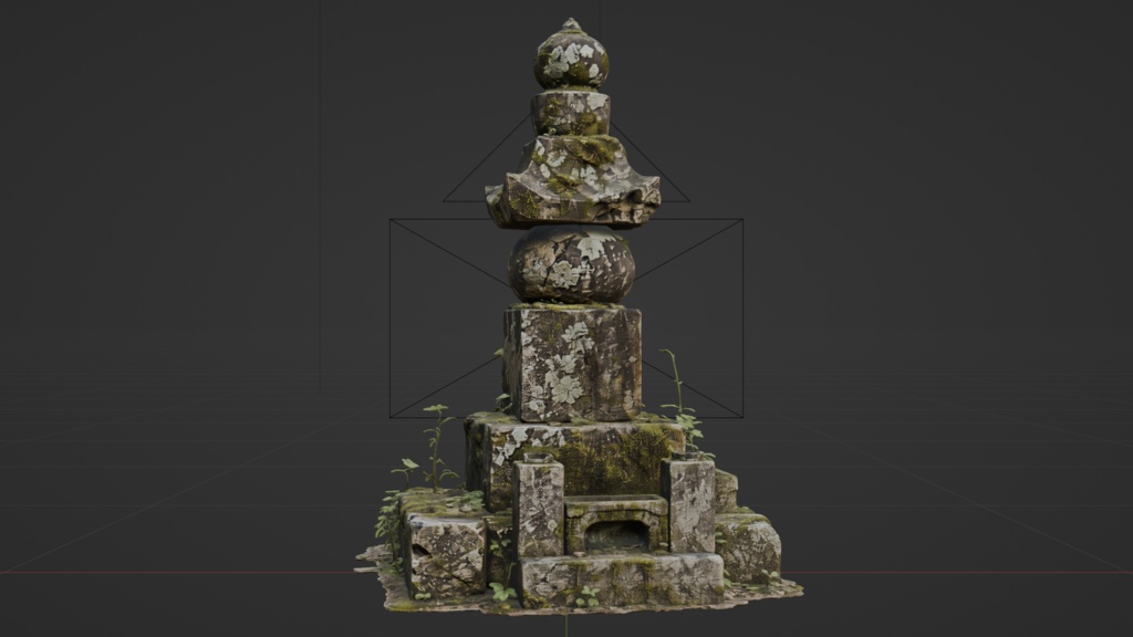 日本の苔むしたボロボロのお墓・灯篭セット│Set of Moss-Covered, Weathered Japanese Tombstones and Stone Lanterns【FBX 3種】