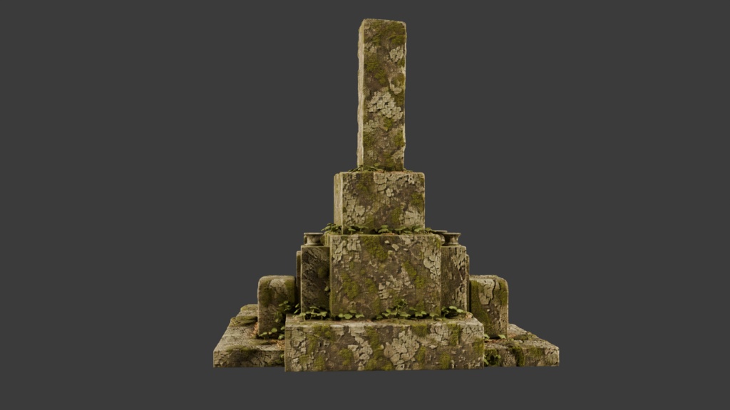 日本の苔むしたボロボロのお墓・灯篭セット│Set of Moss-Covered, Weathered Japanese Tombstones and Stone Lanterns【FBX 3種】