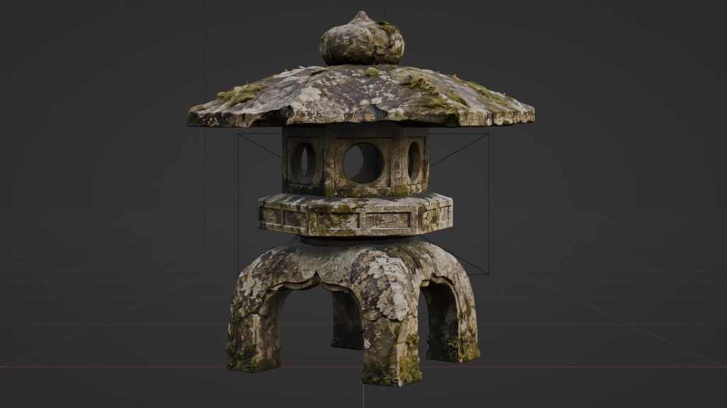 日本の苔むしたボロボロのお墓・灯篭セット│Set of Moss-Covered, Weathered Japanese Tombstones and Stone Lanterns【FBX 3種】