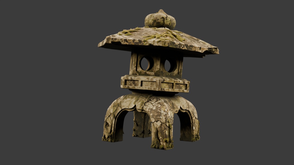 日本の苔むしたボロボロのお墓・灯篭セット│Set of Moss-Covered, Weathered Japanese Tombstones and Stone Lanterns【FBX 3種】
