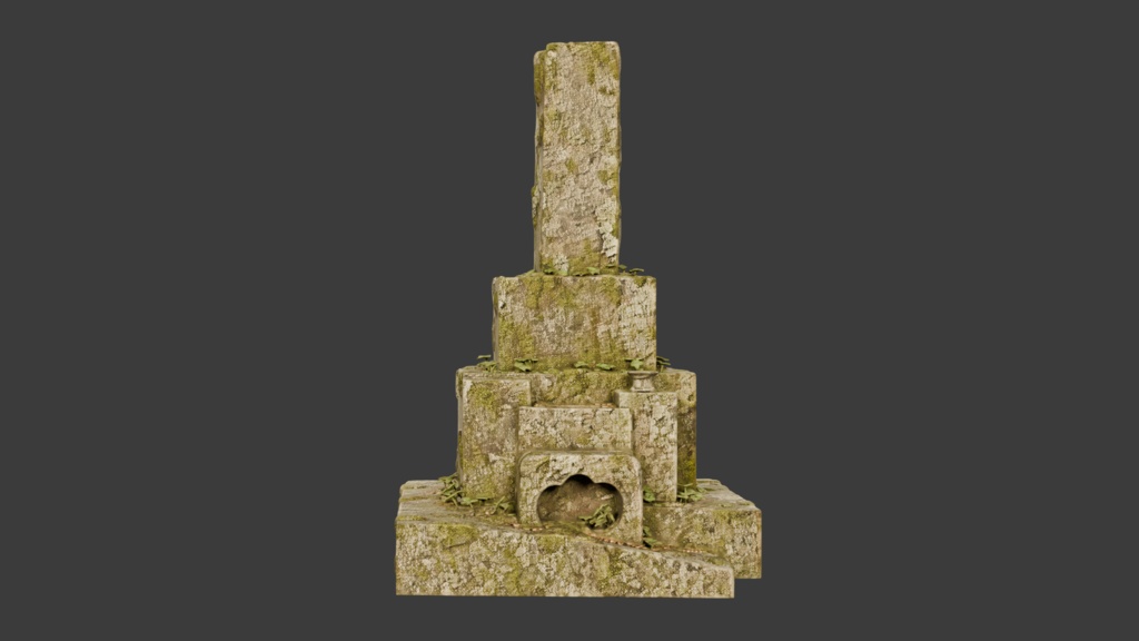 日本の苔むしたボロボロのお墓・灯篭セット│Set of Moss-Covered, Weathered Japanese Tombstones and Stone Lanterns【FBX 3種】