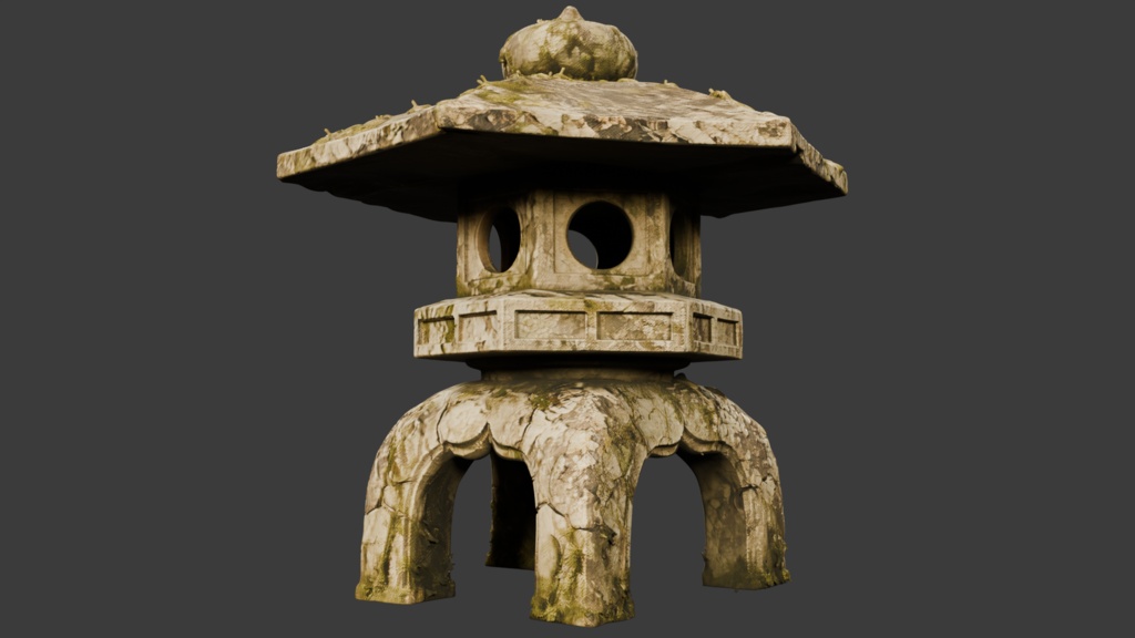日本の苔むしたボロボロのお墓・灯篭セット│Set of Moss-Covered, Weathered Japanese Tombstones and Stone Lanterns【FBX 3種】
