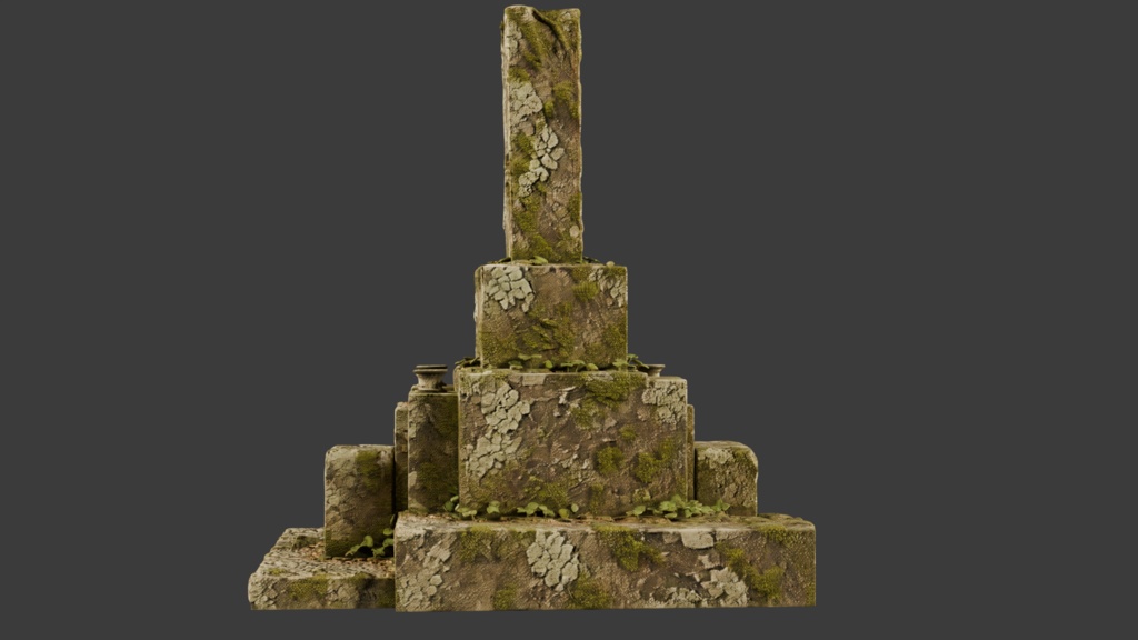 日本の苔むしたボロボロのお墓・灯篭セット│Set of Moss-Covered, Weathered Japanese Tombstones and Stone Lanterns【FBX 3種】