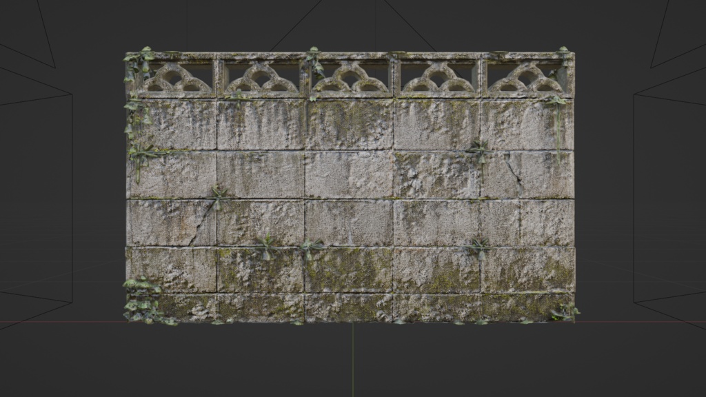 日本の苔むしたブロック塀 セット│Moss-Covered Concrete Block Wall Set【FBX 2種】
