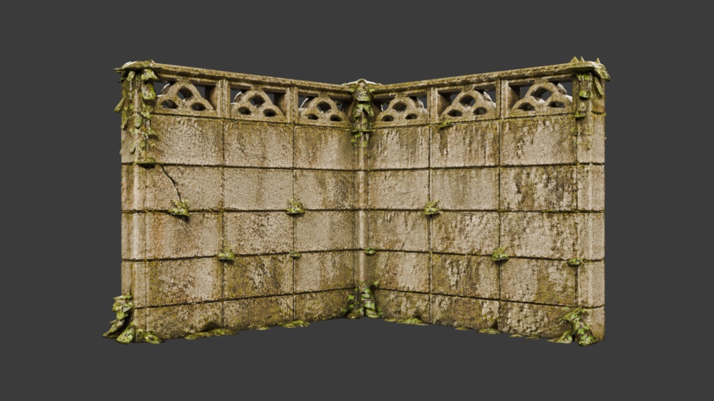 日本の苔むしたブロック塀 セット│Moss-Covered Concrete Block Wall Set【FBX 2種】