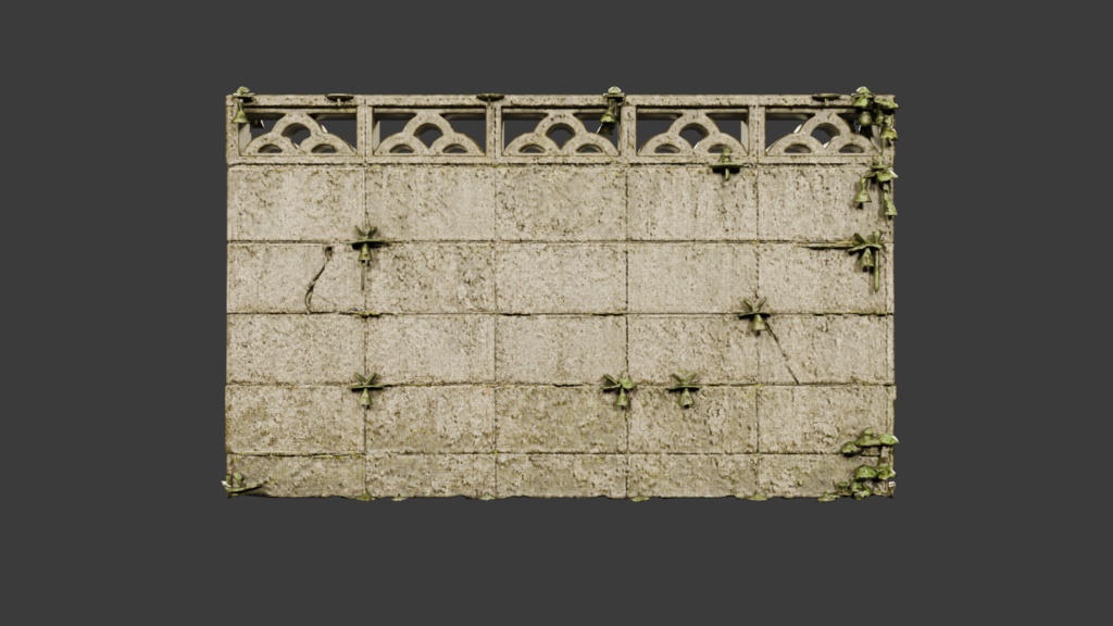 日本の苔むしたブロック塀 セット│Moss-Covered Concrete Block Wall Set【FBX 2種】