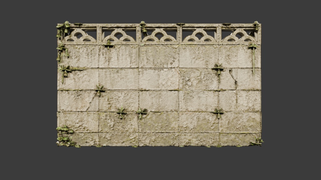 日本の苔むしたブロック塀 セット│Moss-Covered Concrete Block Wall Set【FBX 2種】