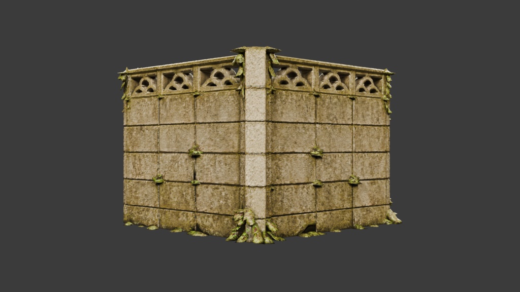 日本の苔むしたブロック塀 セット│Moss-Covered Concrete Block Wall Set【FBX 2種】