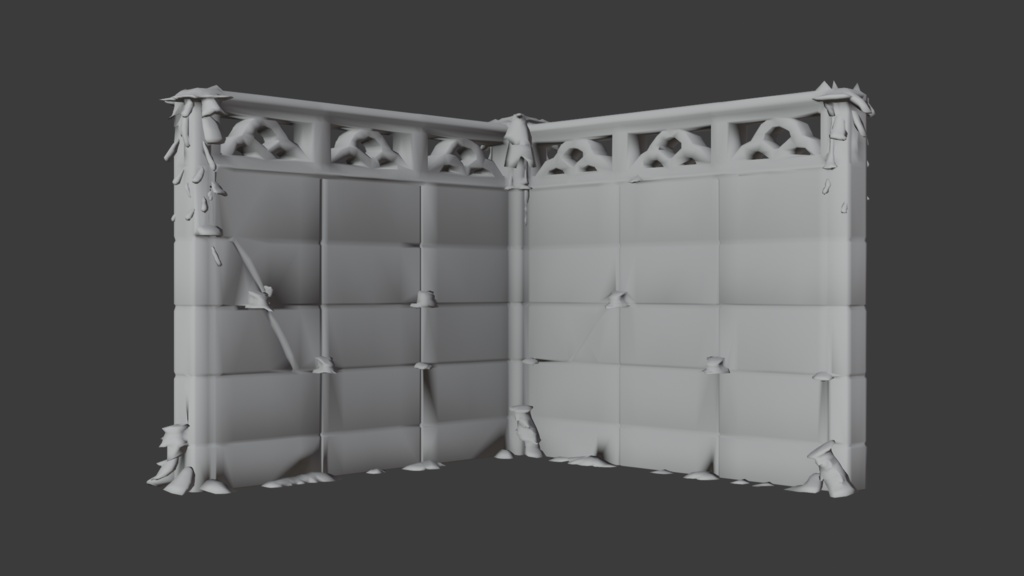 日本の苔むしたブロック塀 セット│Moss-Covered Concrete Block Wall Set【FBX 2種】
