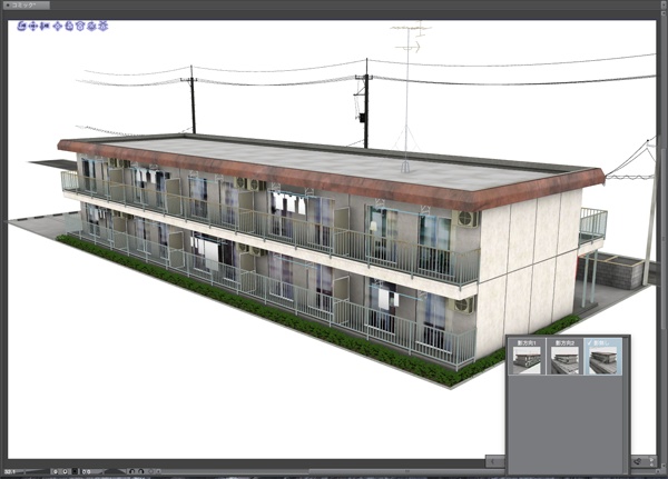 漫画背景用3D素材「アパート_A」(CLIP STUDIO用 3Dオブジェクト)