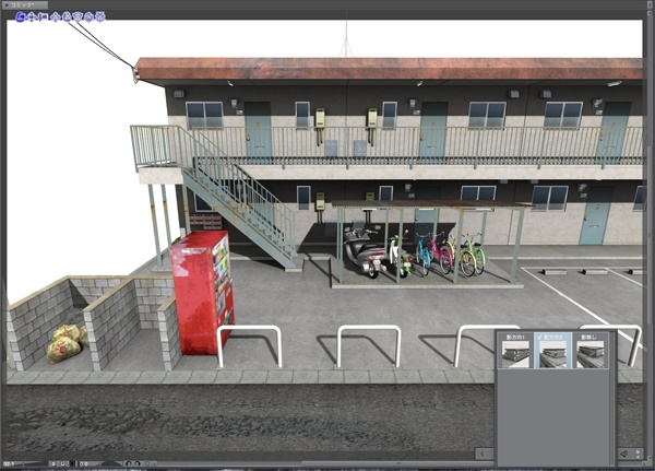 漫画背景用3D素材「アパート_A」(CLIP STUDIO用 3Dオブジェクト)