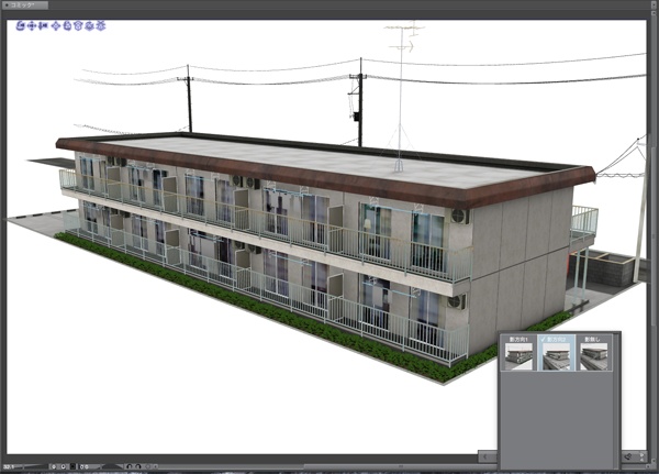 漫画背景用3D素材「アパート_A」(CLIP STUDIO用 3Dオブジェクト)