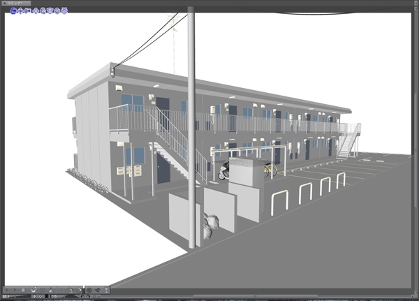 漫画背景用3D素材「アパート_A」(CLIP STUDIO用 3Dオブジェクト)