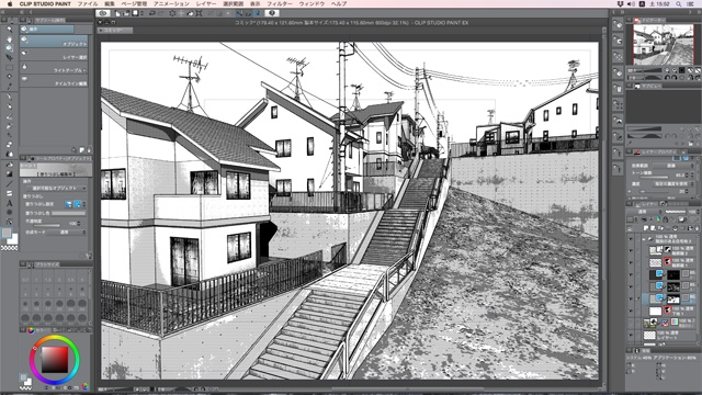 漫画背景用3D素材「階段のある住宅地」(CLIP STUDIO用 3Dオブジェクト)