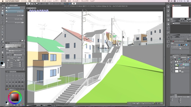 漫画背景用3D素材「階段のある住宅地」(CLIP STUDIO用 3Dオブジェクト)