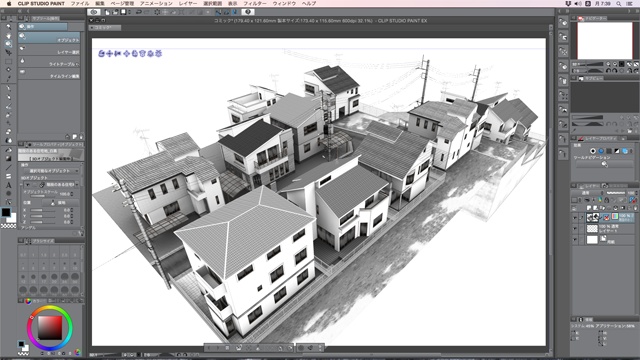 漫画背景用3D素材「階段のある住宅地」(CLIP STUDIO用 3Dオブジェクト)