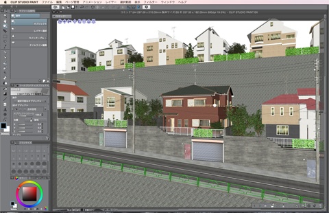 漫画・イラスト背景用3D素材「丘の住宅」(CLIP STUDIO用 3Dオブジェクト)