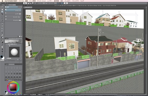 漫画・イラスト背景用3D素材「丘の住宅」(CLIP STUDIO用 3Dオブジェクト)