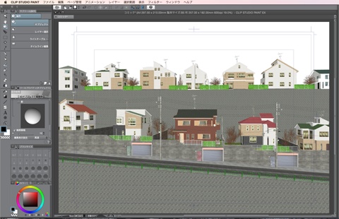 漫画・イラスト背景用3D素材「丘の住宅」(CLIP STUDIO用 3Dオブジェクト)