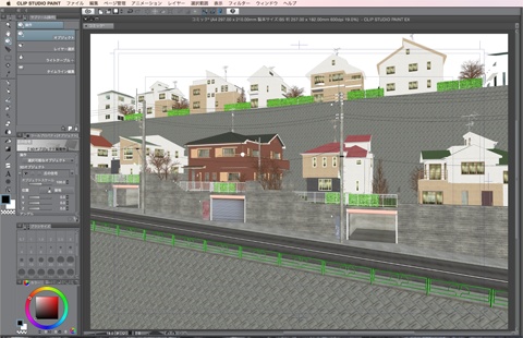 漫画・イラスト背景用3D素材「丘の住宅」(CLIP STUDIO用 3Dオブジェクト)