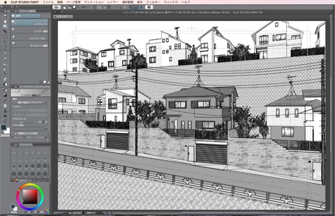 漫画・イラスト背景用3D素材「丘の住宅」(CLIP STUDIO用 3Dオブジェクト)