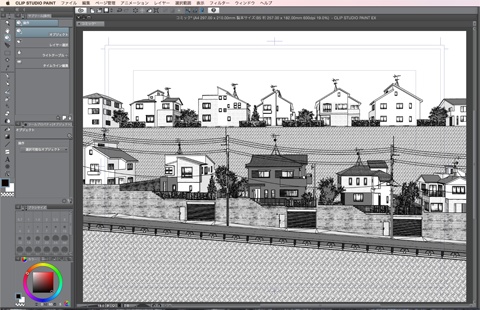漫画・イラスト背景用3D素材「丘の住宅」(CLIP STUDIO用 3Dオブジェクト)