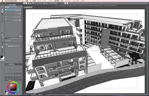 漫画・イラスト背景用3D素材「マンション1」(CLIP STUDIO用 3Dオブジェクト)