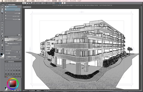 漫画・イラスト背景用3D素材「マンション1」(CLIP STUDIO用 3Dオブジェクト)
