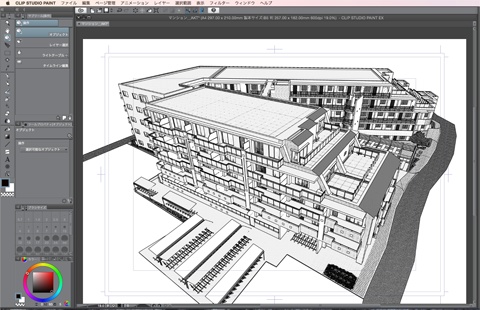 漫画・イラスト背景用3D素材「マンション1」(CLIP STUDIO用 3Dオブジェクト)