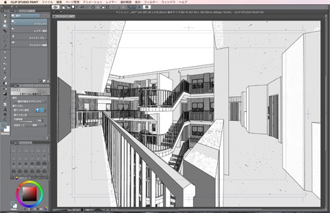 漫画・イラスト背景用3D素材「マンション1」(CLIP STUDIO用 3Dオブジェクト)
