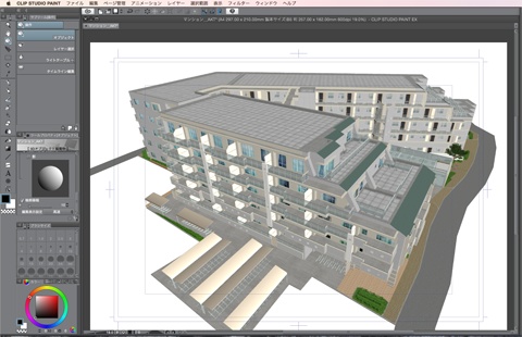 漫画・イラスト背景用3D素材「マンション1」(CLIP STUDIO用 3Dオブジェクト)