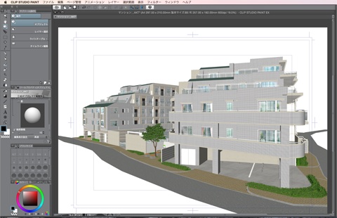 漫画・イラスト背景用3D素材「マンション1」(CLIP STUDIO用 3Dオブジェクト)