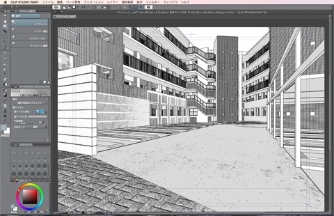 漫画・イラスト背景用3D素材「マンション1」(CLIP STUDIO用 3Dオブジェクト)