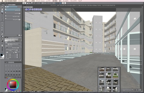 漫画・イラスト背景用3D素材「マンション1」(CLIP STUDIO用 3Dオブジェクト)