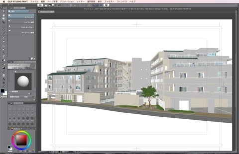 漫画・イラスト背景用3D素材「マンション1」(CLIP STUDIO用 3Dオブジェクト)