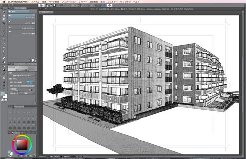 漫画・イラスト背景用3D素材「マンション1」(CLIP STUDIO用 3Dオブジェクト)