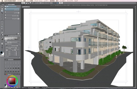 漫画・イラスト背景用3D素材「マンション1」(CLIP STUDIO用 3Dオブジェクト)
