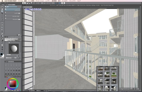 漫画・イラスト背景用3D素材「マンション1」(CLIP STUDIO用 3Dオブジェクト)