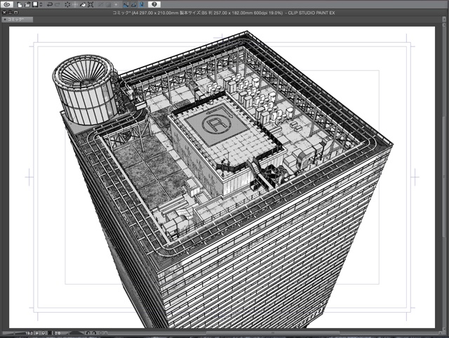 漫画・イラスト背景用3D素材「ビル屋上」(CLIP STUDIO用 3Dオブジェクト)