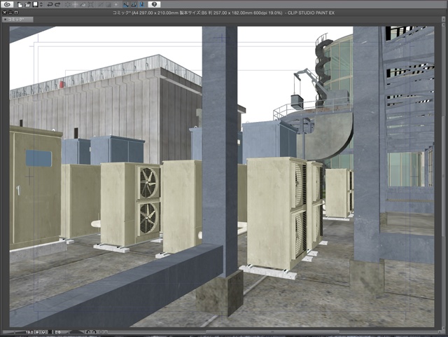 漫画・イラスト背景用3D素材「ビル屋上」(CLIP STUDIO用 3Dオブジェクト)