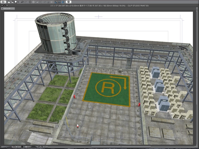漫画・イラスト背景用3D素材「ビル屋上」(CLIP STUDIO用 3Dオブジェクト)