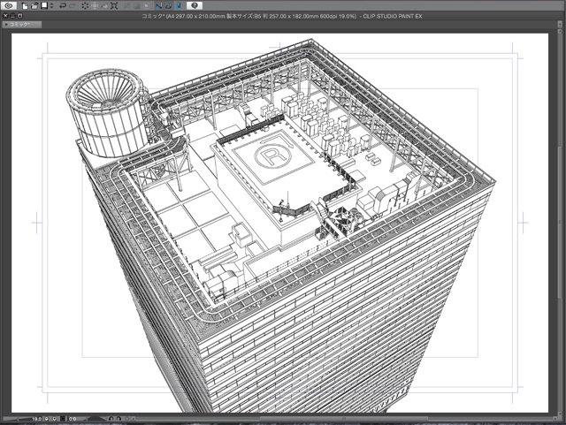 漫画・イラスト背景用3D素材「ビル屋上」(CLIP STUDIO用 3Dオブジェクト)