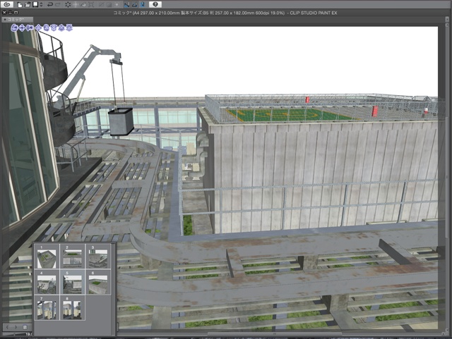 漫画・イラスト背景用3D素材「ビル屋上」(CLIP STUDIO用 3Dオブジェクト)