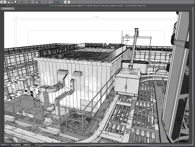 漫画・イラスト背景用3D素材「ビル屋上」(CLIP STUDIO用 3Dオブジェクト)