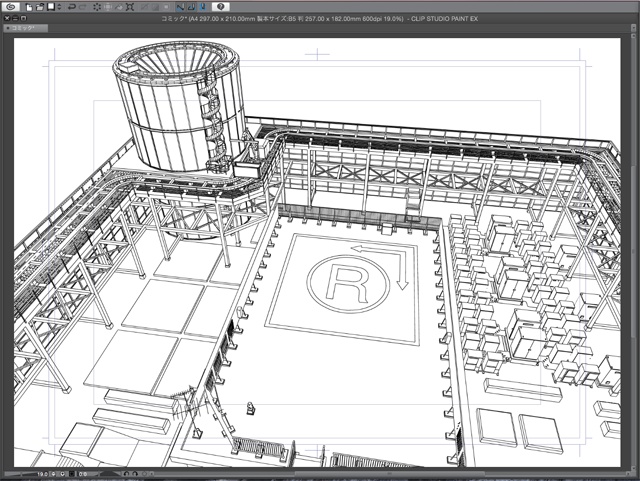 漫画・イラスト背景用3D素材「ビル屋上」(CLIP STUDIO用 3Dオブジェクト)