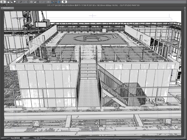 漫画・イラスト背景用3D素材「ビル屋上」(CLIP STUDIO用 3Dオブジェクト)