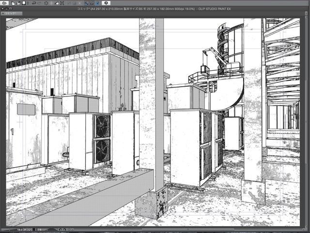 漫画・イラスト背景用3D素材「ビル屋上」(CLIP STUDIO用 3Dオブジェクト)