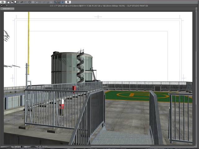漫画・イラスト背景用3D素材「ビル屋上」(CLIP STUDIO用 3Dオブジェクト)